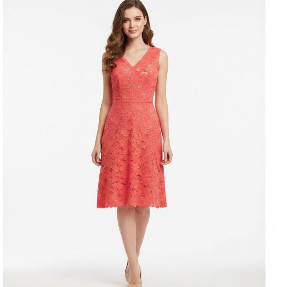 Adrianna Papell Coral Lace Midi Dress